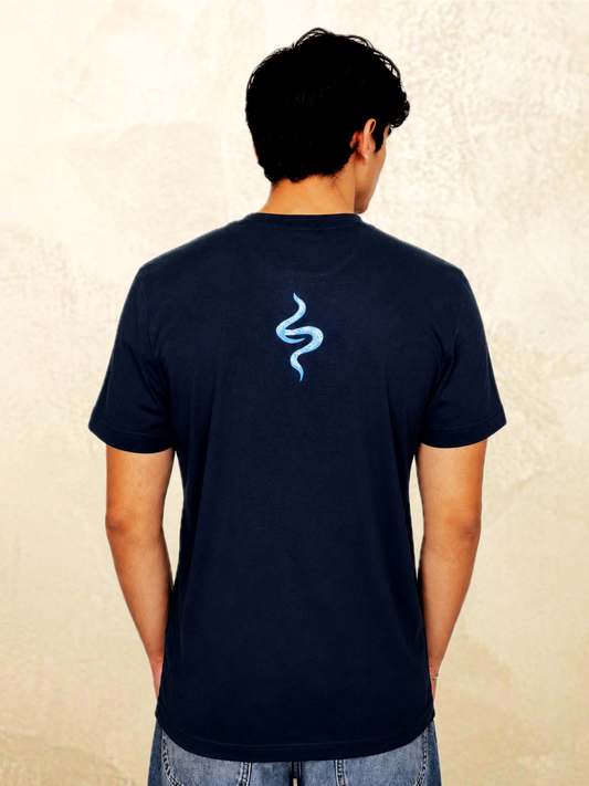 Navy snake graphic t-shirt The Unbothered by 13THIRTY Studios, 100% cotton, view 2
