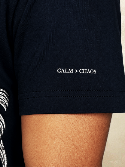 Calm > Chaos Koi Embroidered Tee-Black