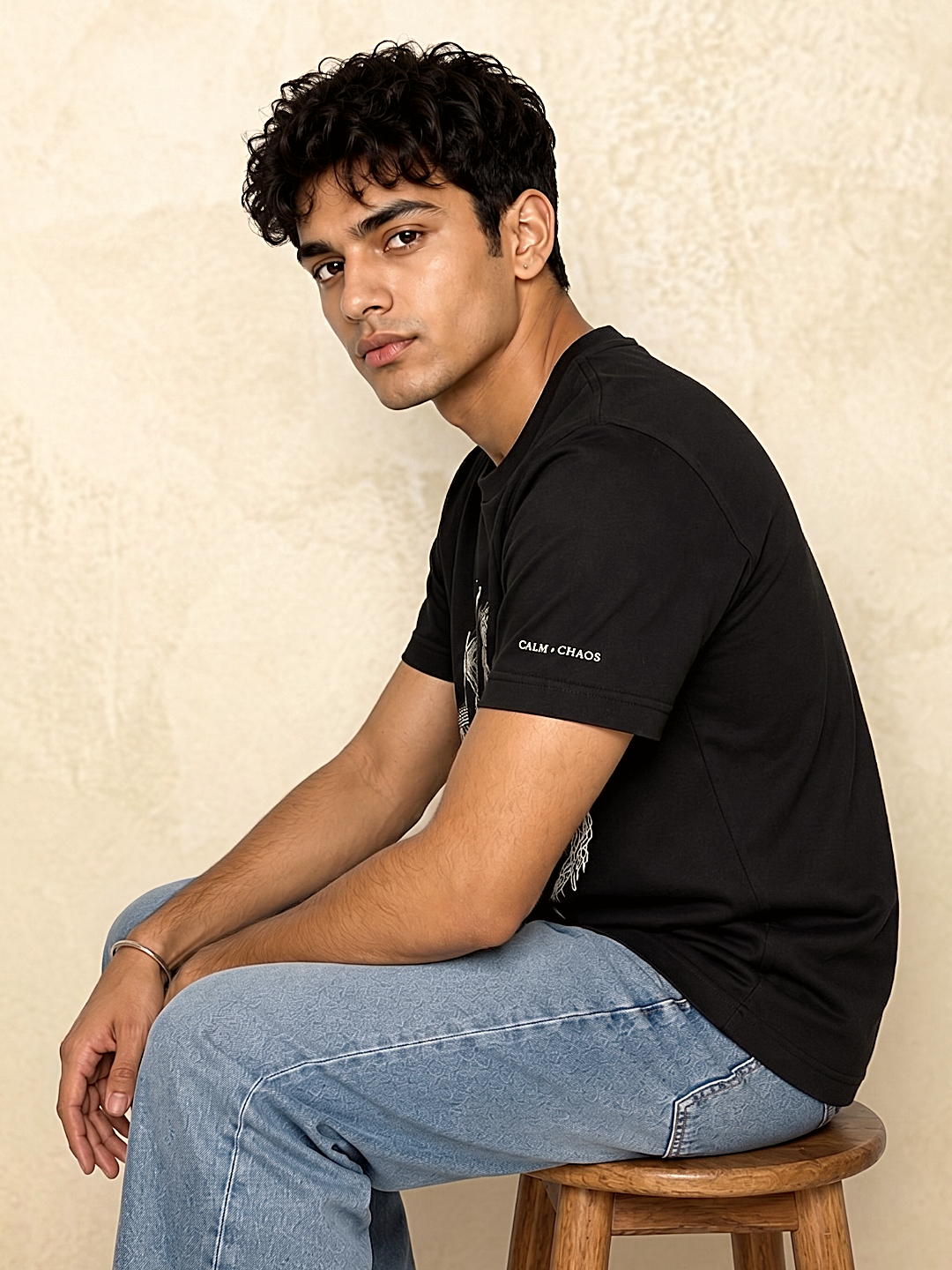 Calm > Chaos Koi Embroidered Tee-Black