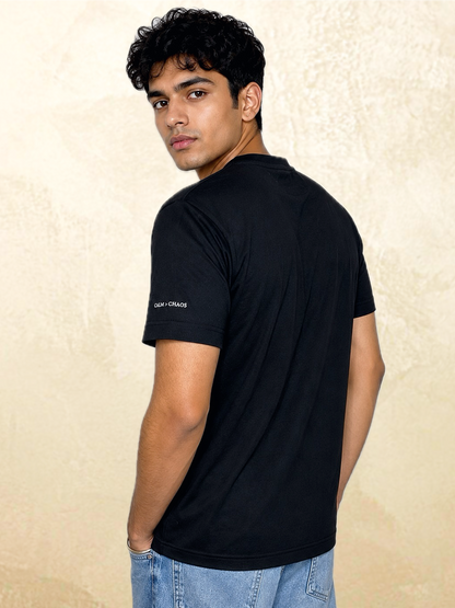 Calm > Chaos Koi Embroidered Tee-Black