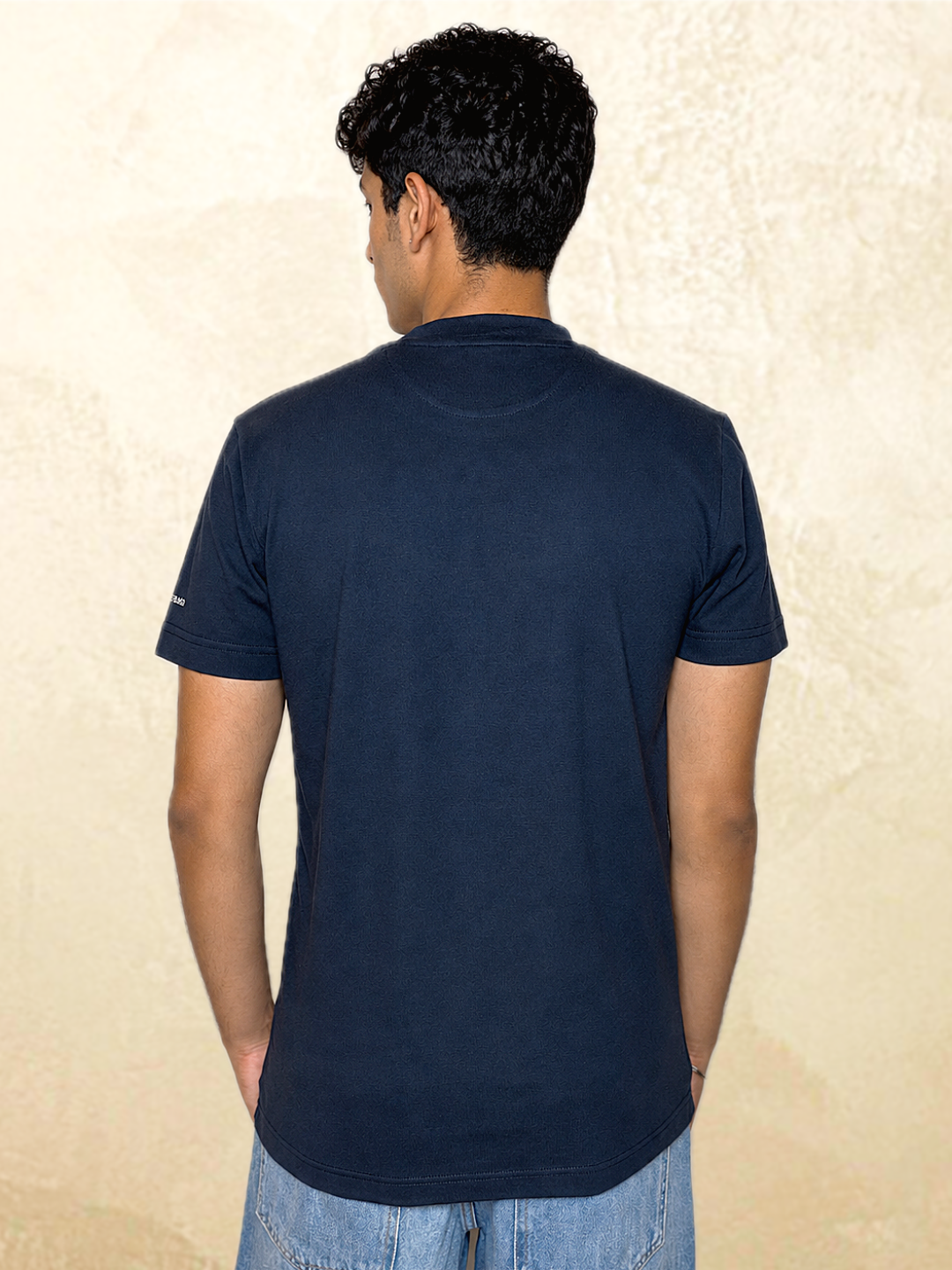 Navy koi embroidered t-shirt back view – 13thirtystudios Indian fit