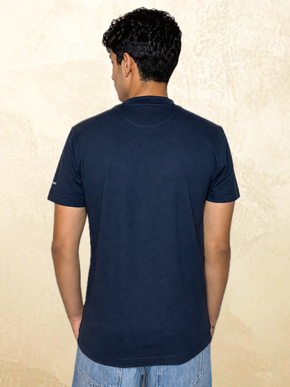 Navy koi embroidered t-shirt back view – 13thirtystudios Indian fit