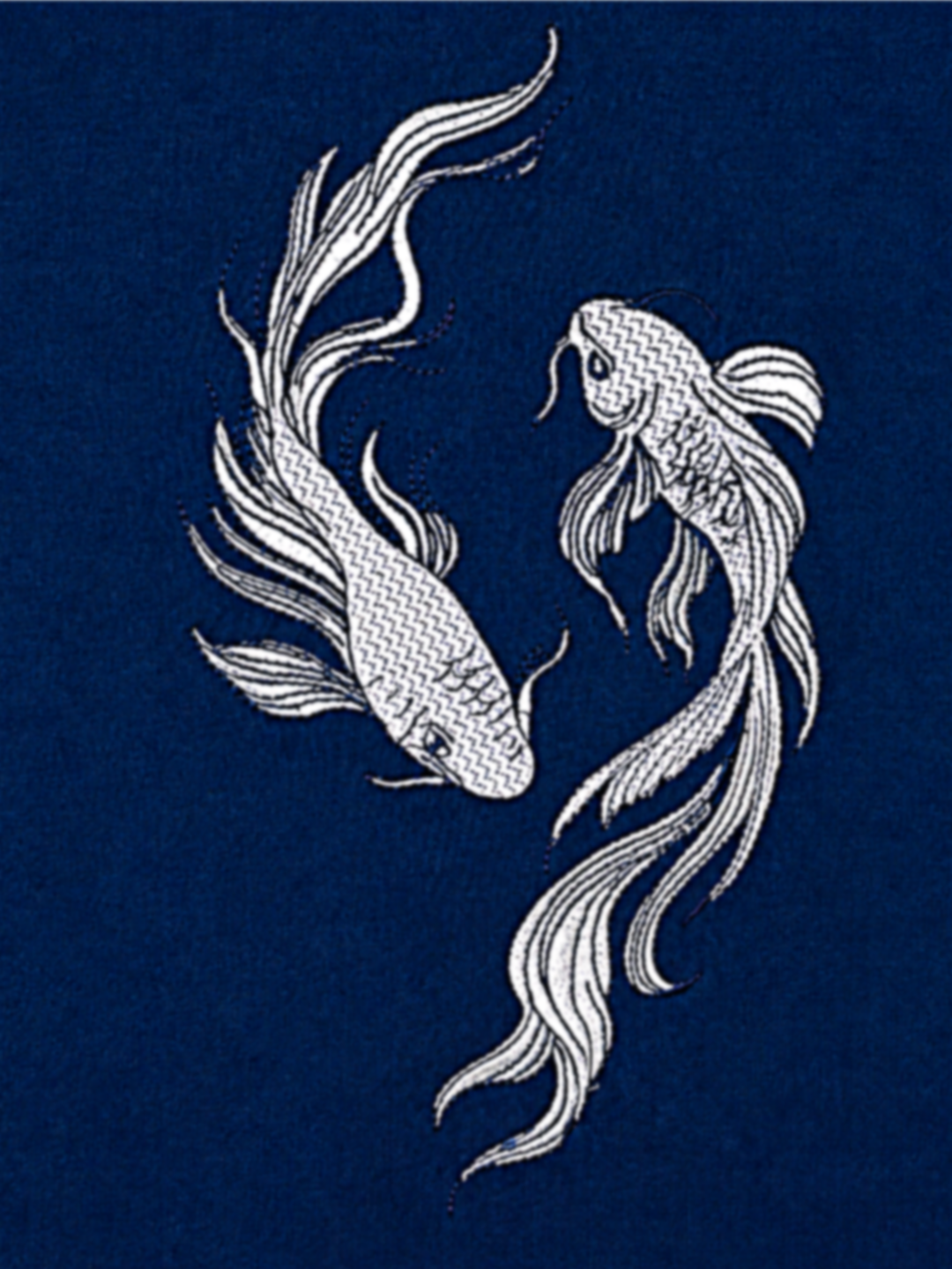 Navy koi embroidered t-shirt chest embroidery close-up – 13thirtystudios Calm Chaos