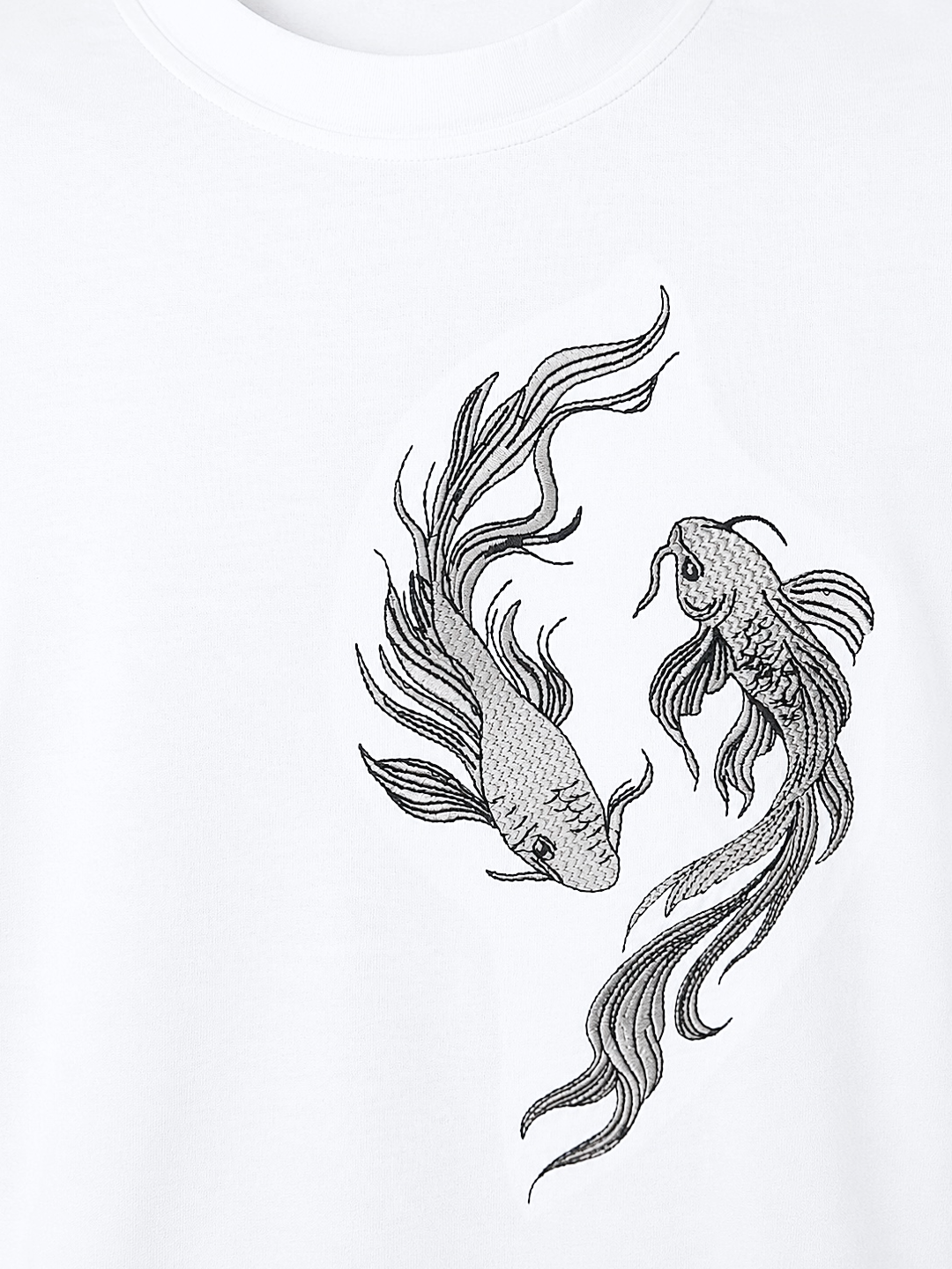 Calm > Chaos Koi Embroidered Tee-White
