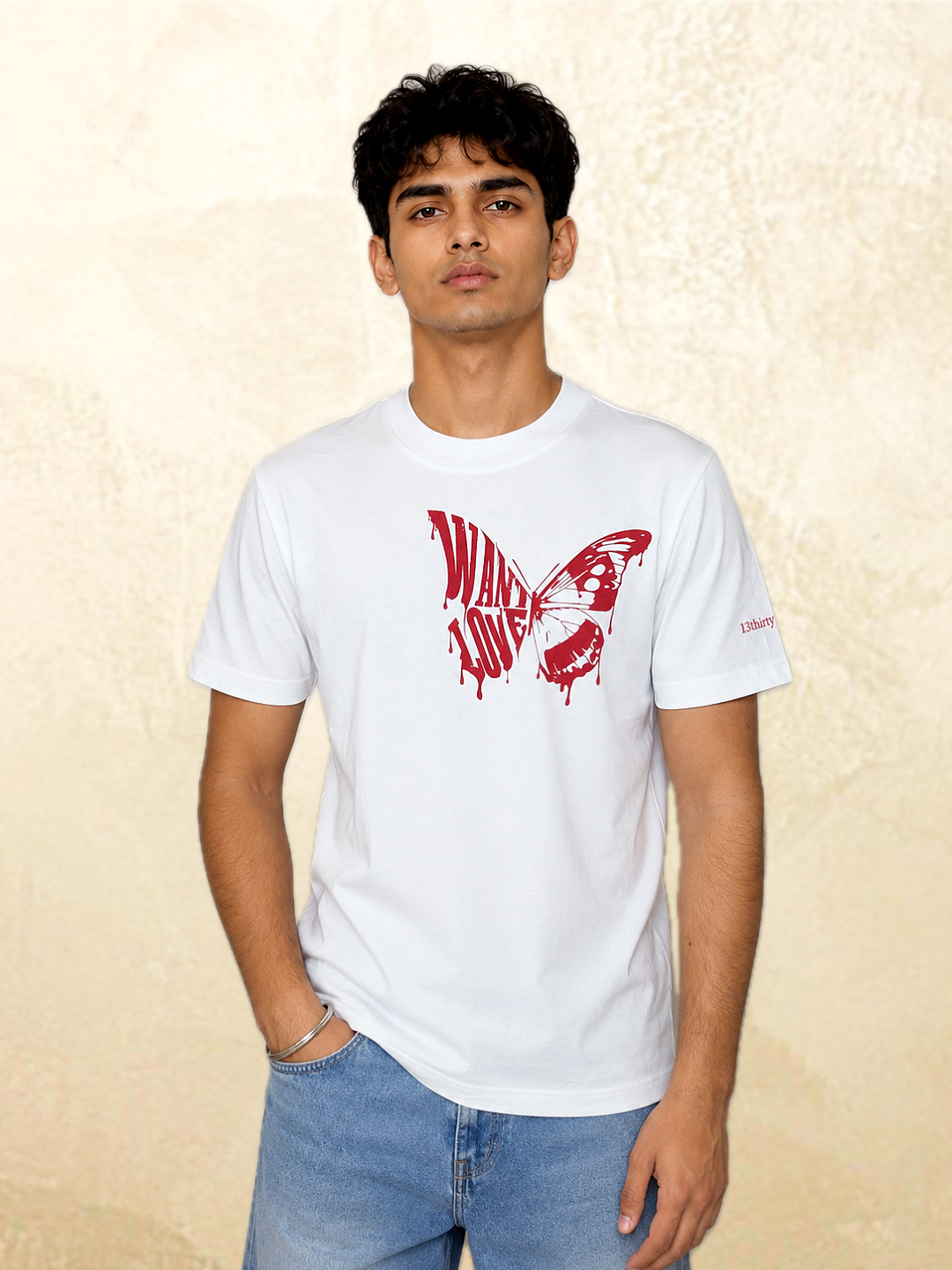 White butterfly graphic t-shirt Want Love eco screen print – 13thirtystudios Indian fit sizes 33-41