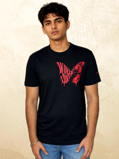 Want Love Butterfly Graphic Tee — Black
