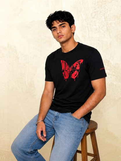 Want Love Butterfly Graphic Tee — Black