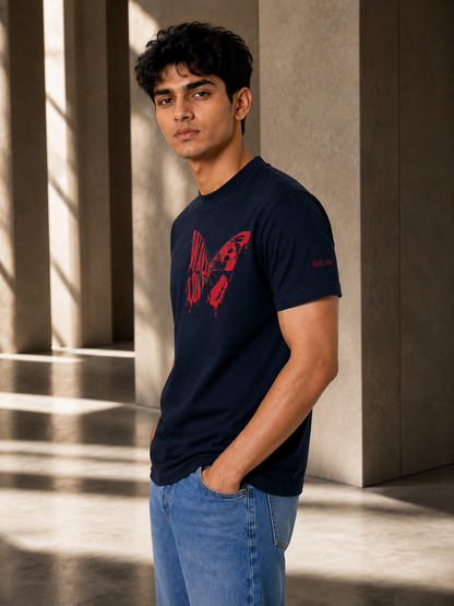 Want Love Butterfly Graphic Tee — Navy