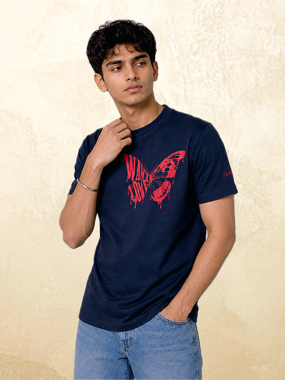 Want Love Butterfly Graphic Tee — Navy