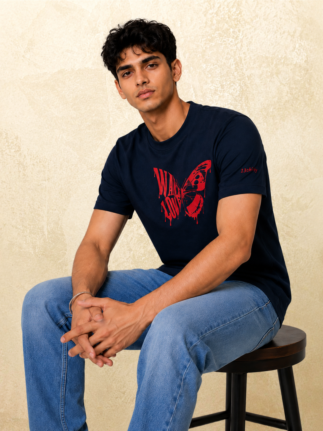 Want Love Butterfly Graphic Tee — Navy