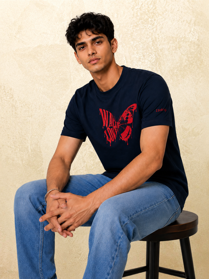 Want Love Butterfly Graphic Tee — Navy