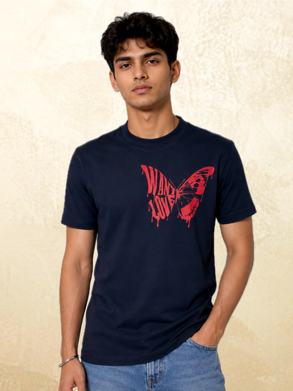 Want Love Butterfly Graphic Tee — Navy