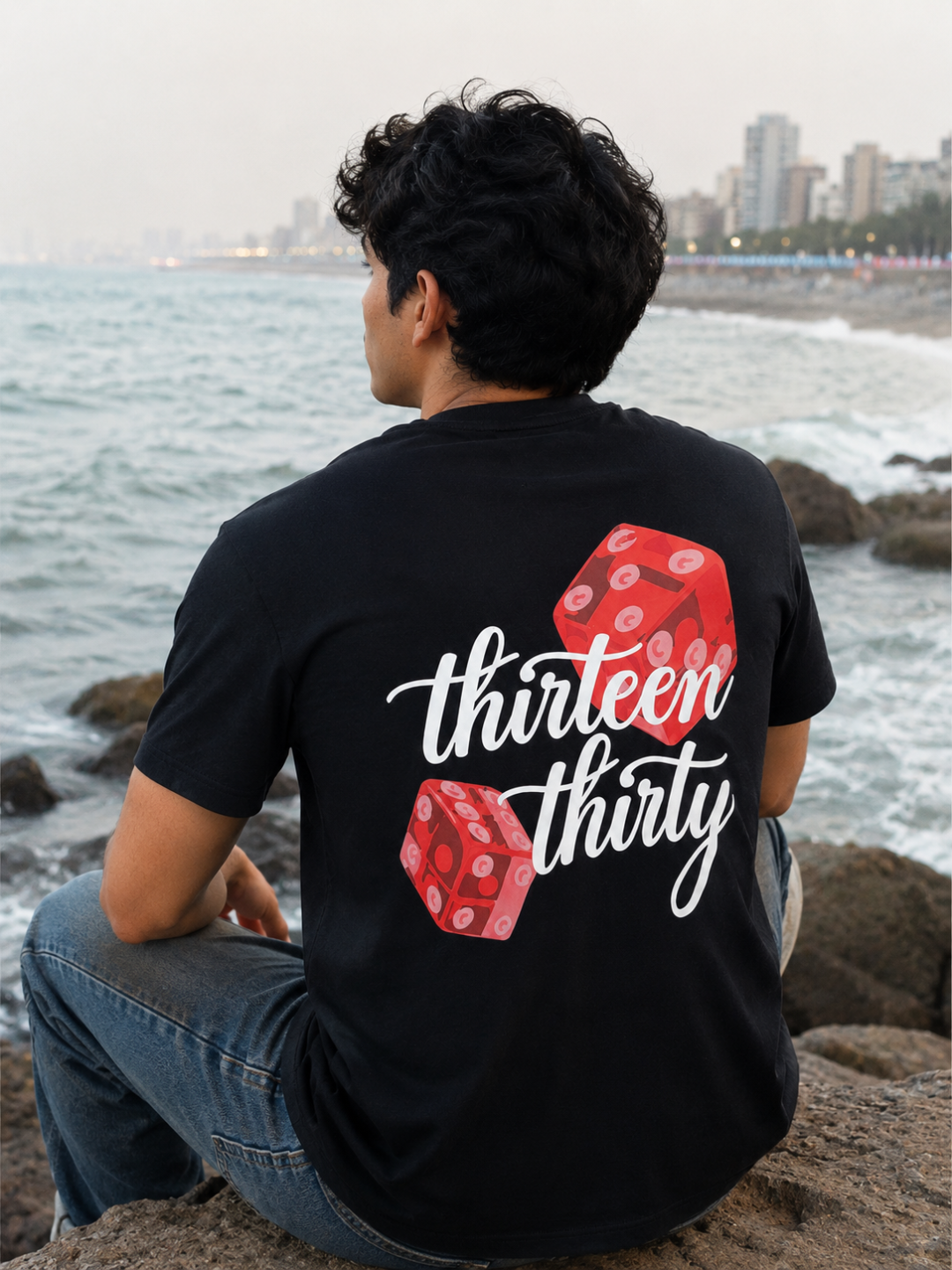 Black dice graphic t-shirt Roll Different by 13THIRTY Studios, 100% cotton, view 9
