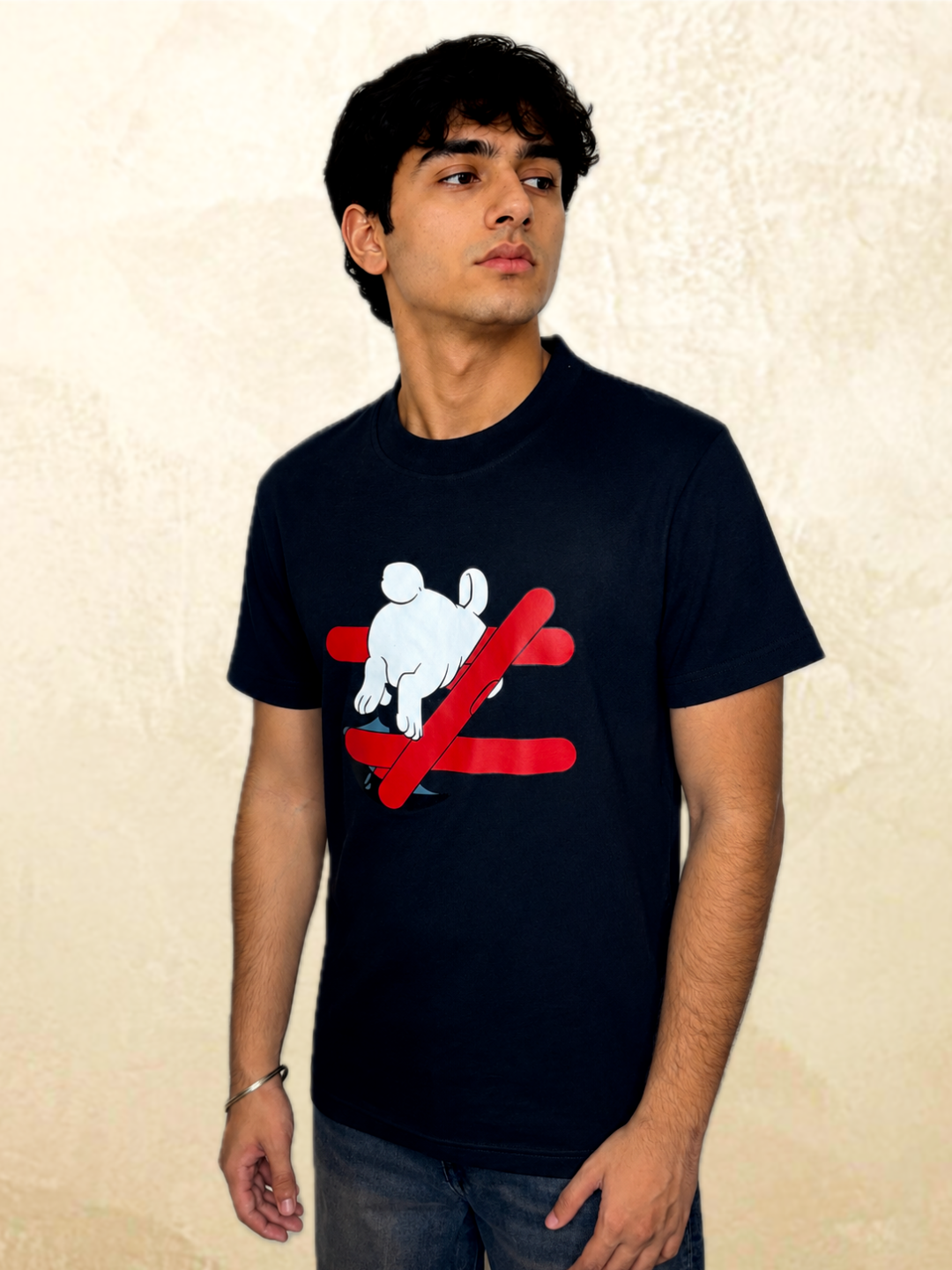 Black rabbit graphic t-shirt Wrong Way Is My Way by 13THIRTY Studios, 100% cotton, view 2