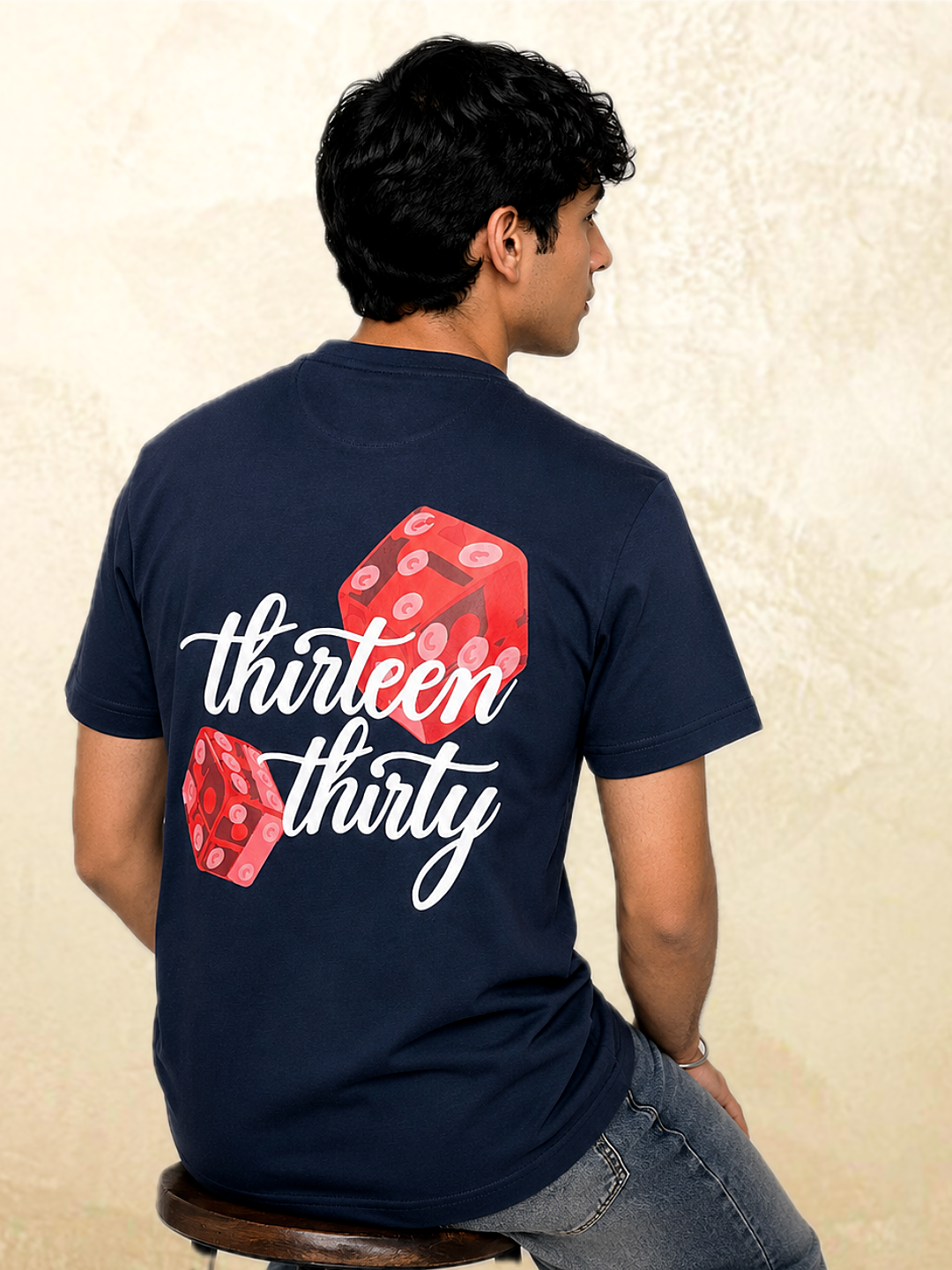 Navy dice graphic t-shirt Roll Different by 13THIRTY Studios, 100% cotton, view 3