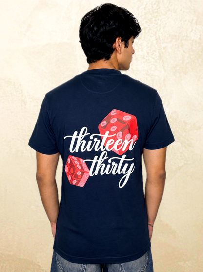 Navy dice graphic t-shirt Roll Different by 13THIRTY Studios, 100% cotton, main view
