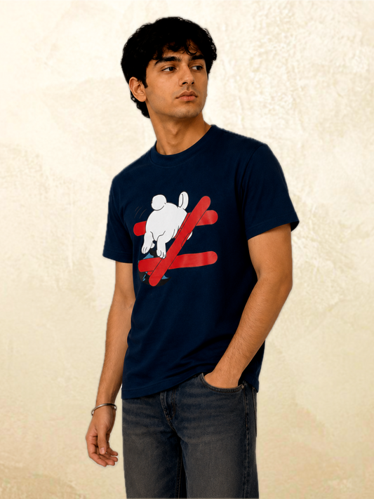 Navy rabbit graphic t-shirt Wrong Way Is My Way by 13THIRTY Studios, 100% cotton, view 2
