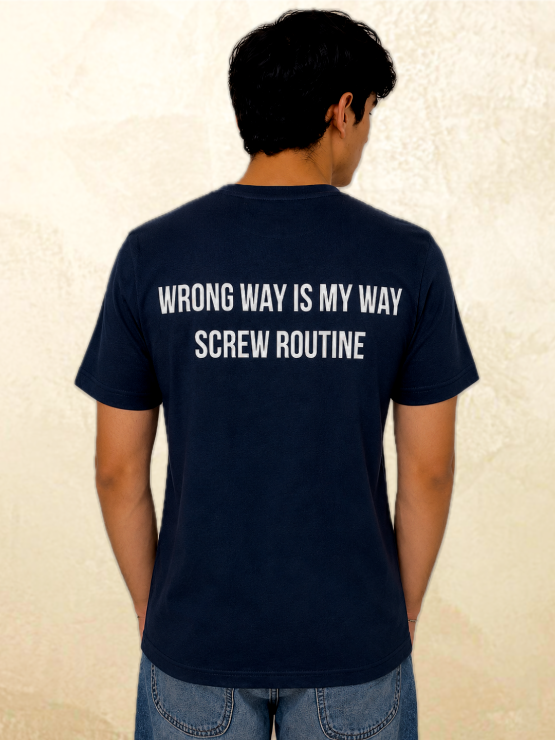 Navy rabbit graphic t-shirt Wrong Way Is My Way by 13THIRTY Studios, 100% cotton, view 3