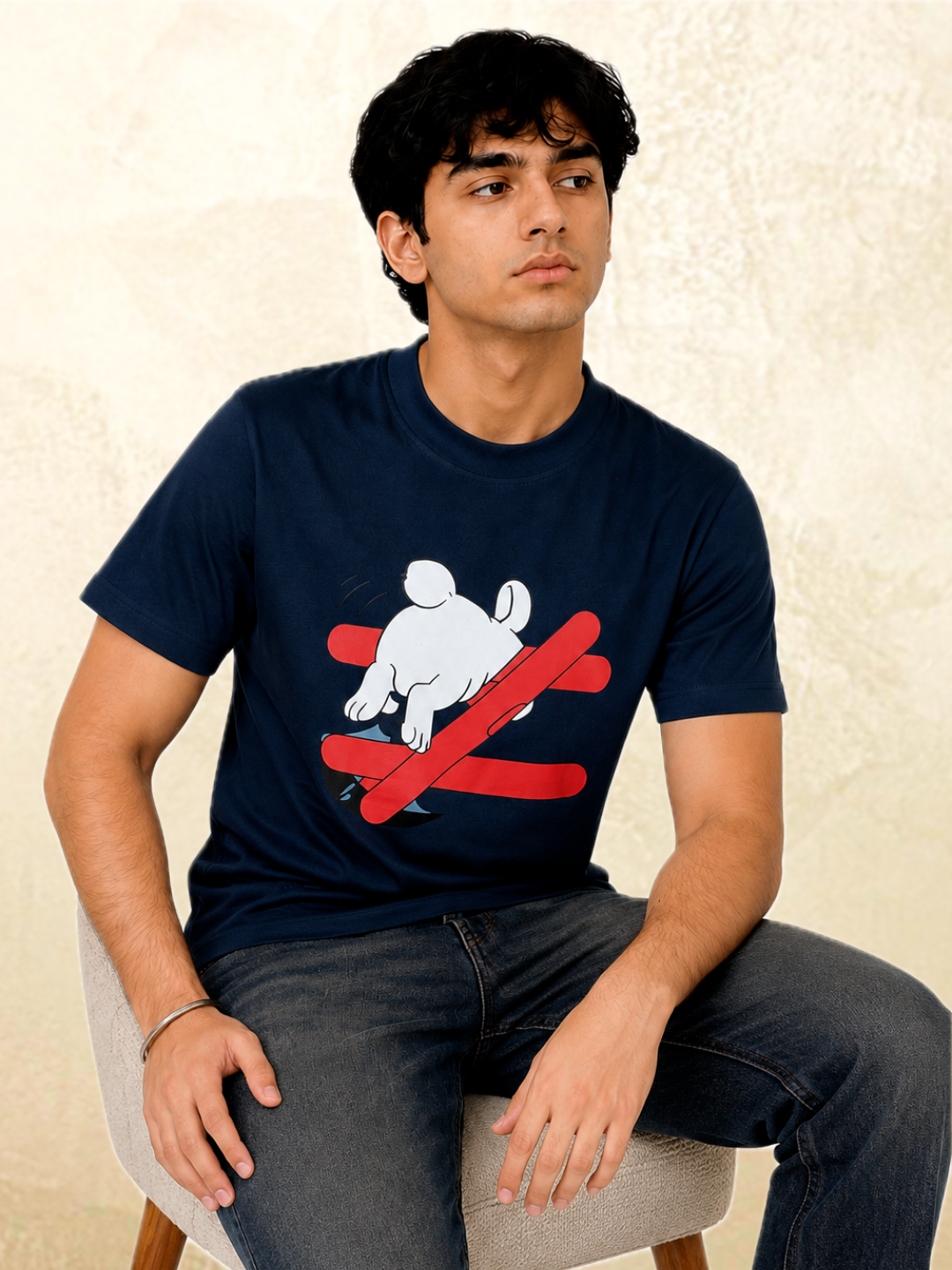 Navy rabbit graphic t-shirt Wrong Way Is My Way by 13THIRTY Studios, 100% cotton, view 4