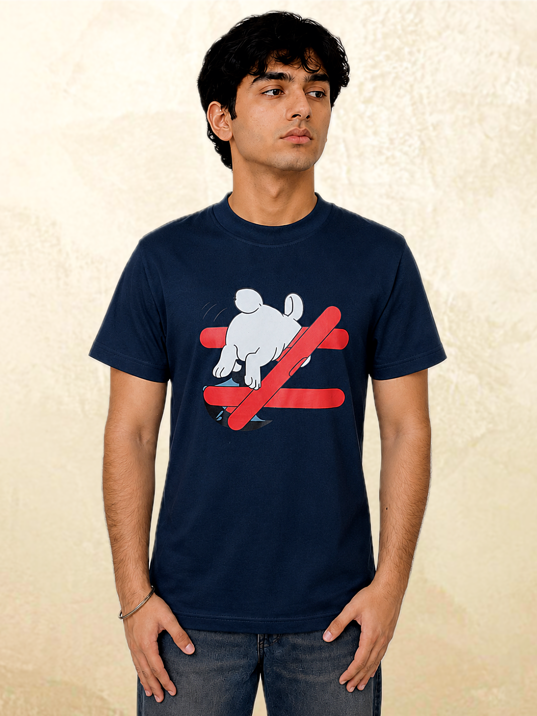 Navy rabbit graphic t-shirt Wrong Way Is My Way by 13THIRTY Studios, 100% cotton, main view