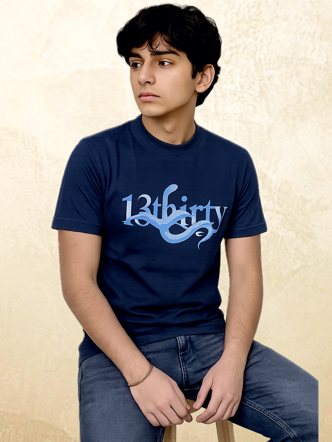 Navy snake graphic t-shirt The Unbothered by 13THIRTY Studios, 100% cotton, view 3