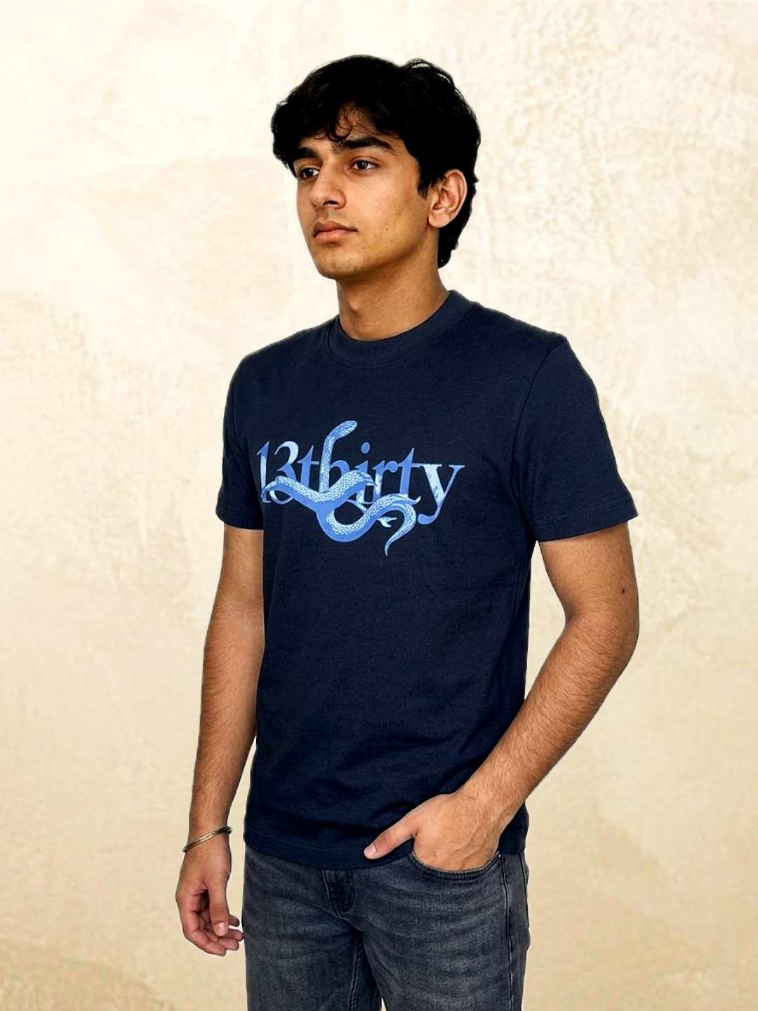 Navy snake graphic t-shirt The Unbothered by 13THIRTY Studios, 100% cotton, main view