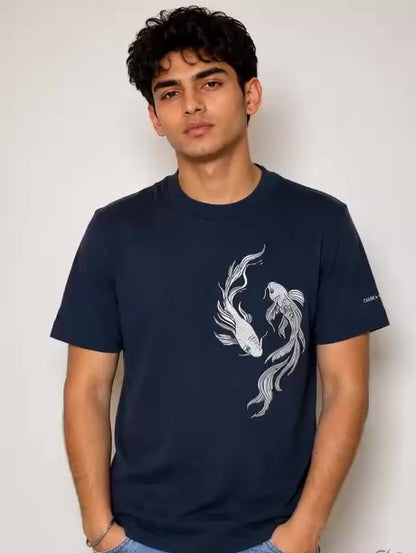 Navy Koi Embroidered T-Shirt – Calm > Chaos | 13thirtystudios