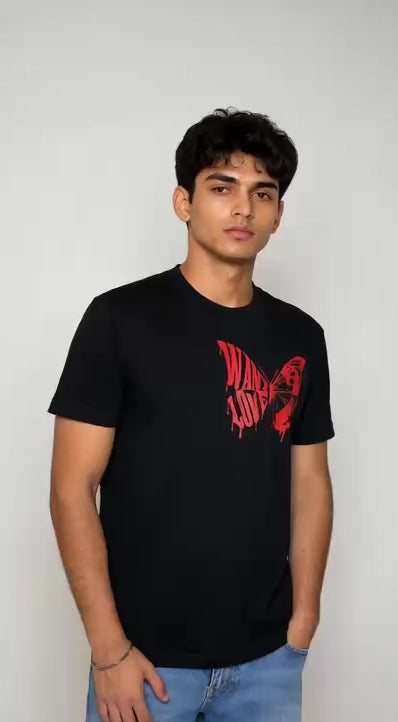 Want Love Butterfly Graphic Tee — Black