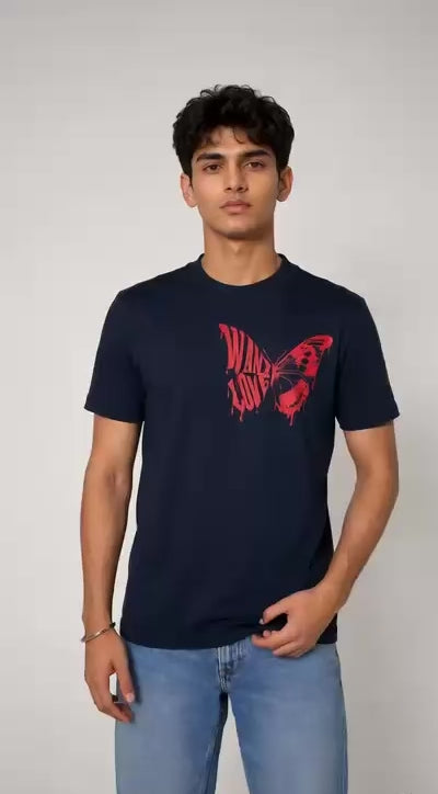 Want Love Butterfly Graphic Tee — Navy