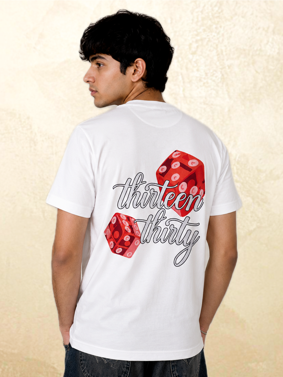 White dice graphic t-shirt Roll Different by 13THIRTY Studios, 100% cotton, view 3