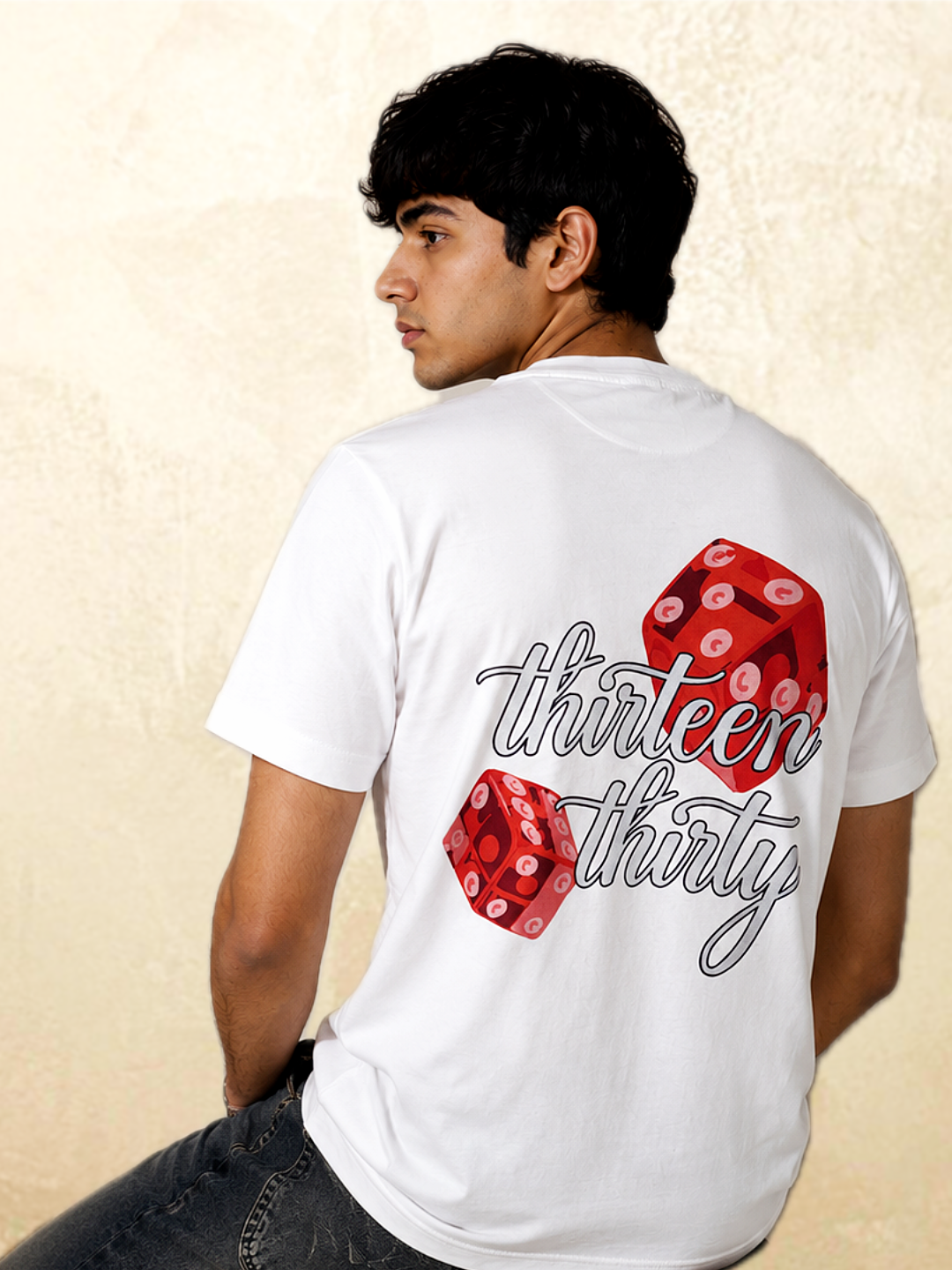 White dice graphic t-shirt Roll Different by 13THIRTY Studios, 100% cotton, view 4