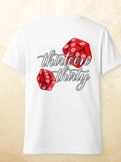 White dice graphic t-shirt Roll Different by 13THIRTY Studios, 100% cotton, view 6