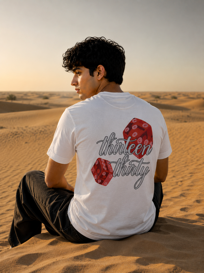 White dice graphic t-shirt Roll Different by 13THIRTY Studios, 100% cotton, view 9
