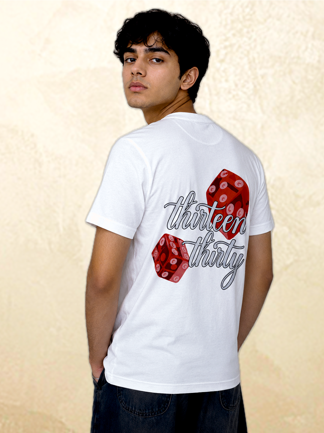 White dice graphic t-shirt Roll Different by 13THIRTY Studios, 100% cotton, main view