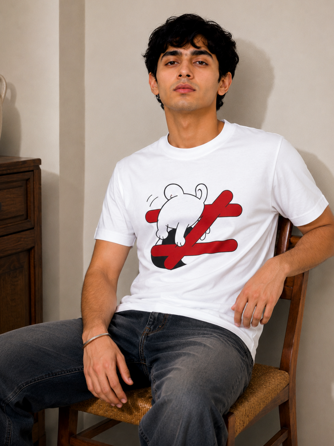 White rabbit graphic t-shirt Wrong Way Is My Way by 13THIRTY Studios, 100% cotton, view 3
