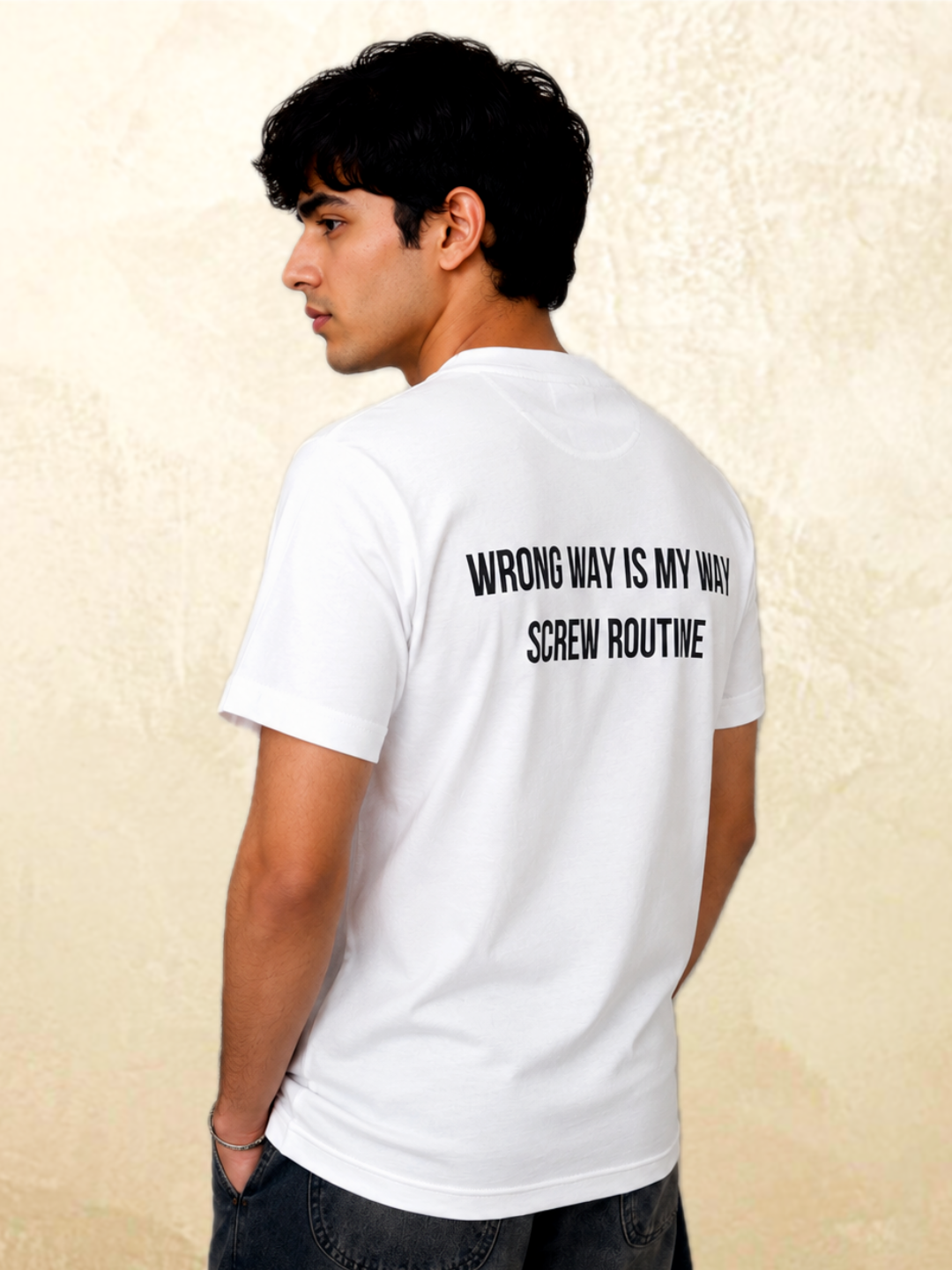 White rabbit graphic t-shirt Wrong Way Is My Way by 13THIRTY Studios, 100% cotton, view 4