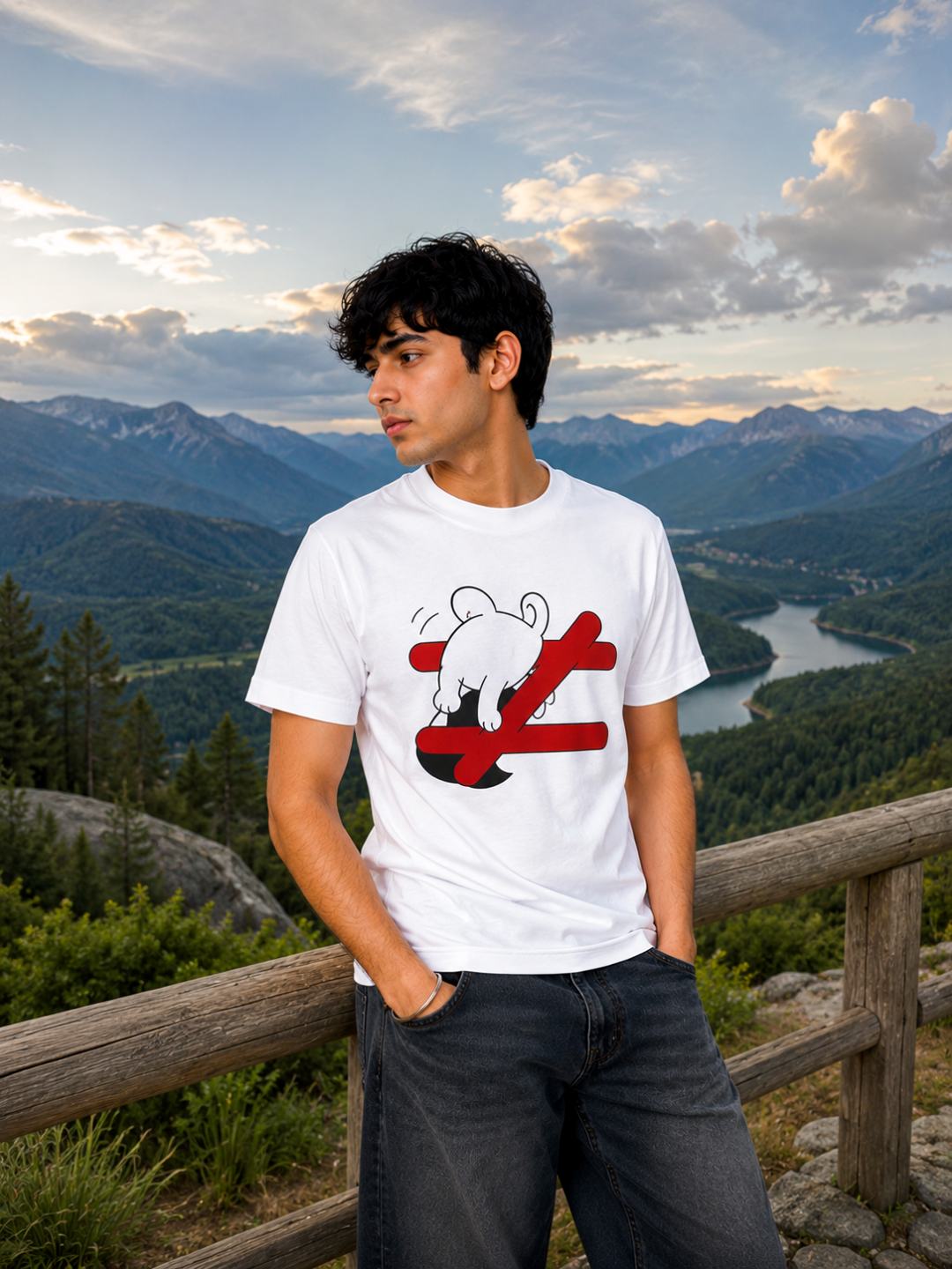 White rabbit graphic t-shirt Wrong Way Is My Way by 13THIRTY Studios, 100% cotton, view 8