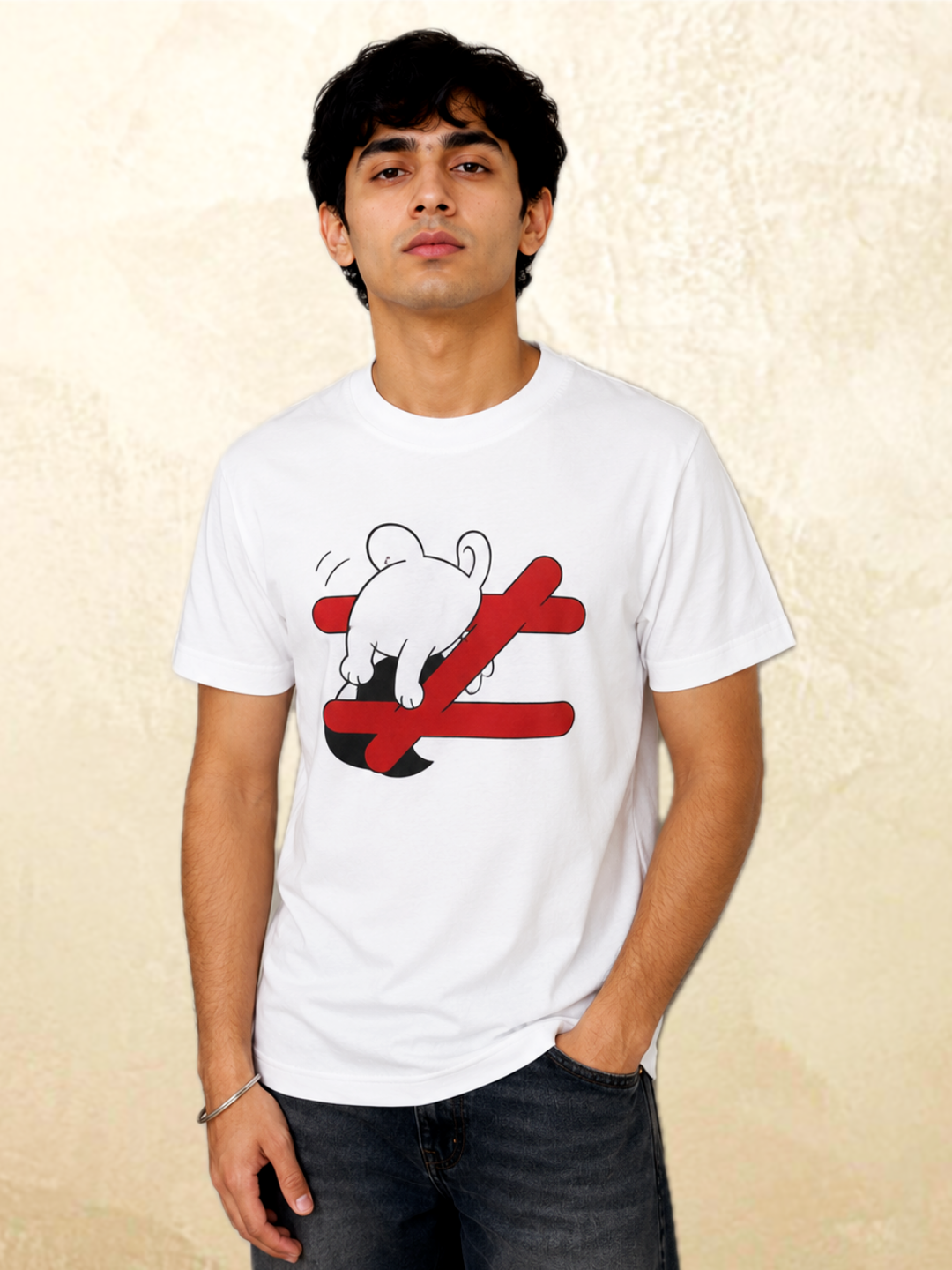 White rabbit graphic t-shirt Wrong Way Is My Way by 13THIRTY Studios, 100% cotton, main view