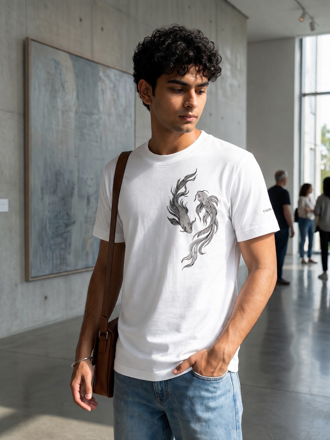 Calm > Chaos Koi Embroidered Tee-White